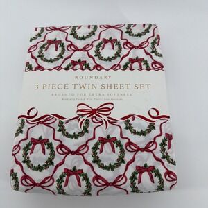 Boundary‎ OEKO-TEX Brushed Four Piece Twin Sheet Set Christmas Wreath Design